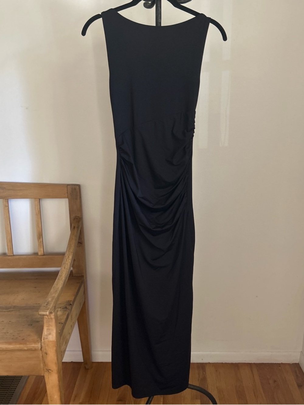 Meshki Black Sleeveless Ruched Maxi Dress